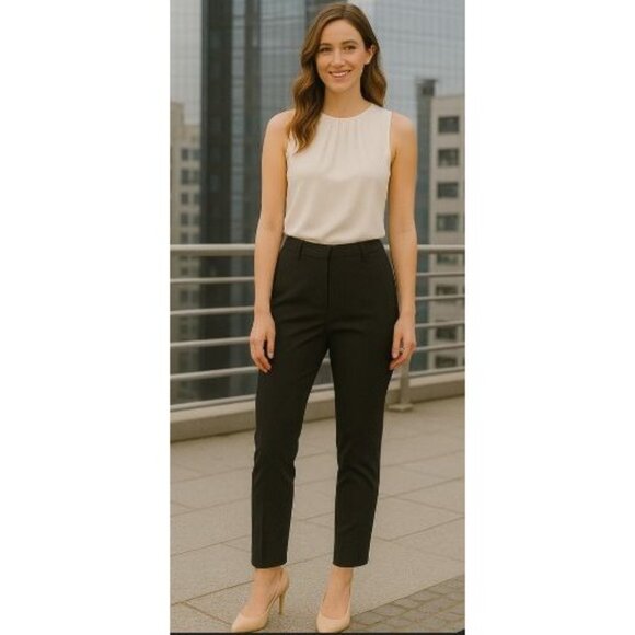 Alberto Makali Womens Black Textured Checkered Pants Size 8 Silk Blend Slim Fit - Picture 2 of 15